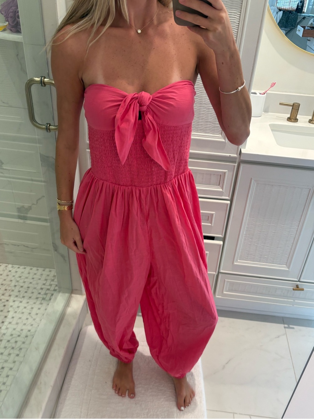 NWT Celandine Anthropologie Strapless Tie-Front Pink Jumpsuit